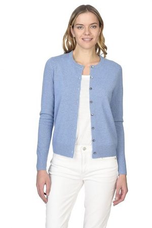 State Cashmere Women's 100% Pure Cashmere Button Front Long Sleeve Crew Neck Cardigan Sweater