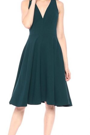 Dress the Population Women's Catalina Solid Sleeveless Fit and Flare Midi Dress