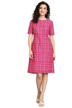 Powersutra Printed Dress for Women | A-line Dress for Women | Office Wear for Women | Dresses with Pockets for Women | Knee Length Dress for Women | Summer Dresses