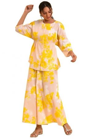 W for Woman Floral Cotton Round Neck Women's Top & Capri Set