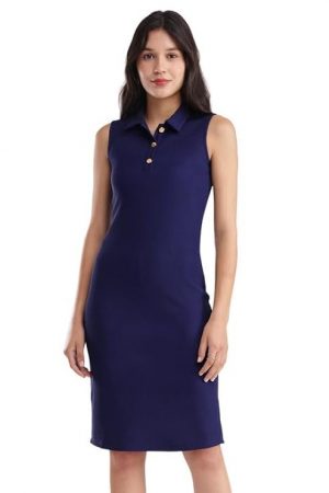 FableStreet Bodycon Knitted Dress - Navy Blue