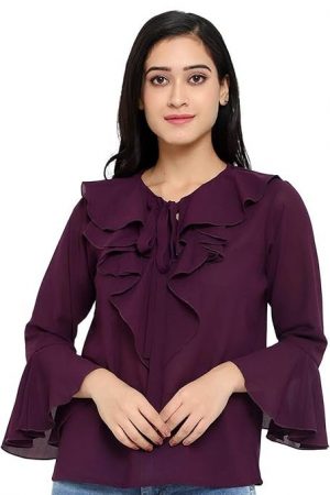 Indietoga Women's Georgette Ruffled Bell Sleeves Tops (X-Small to Plus Sizes 7XL)