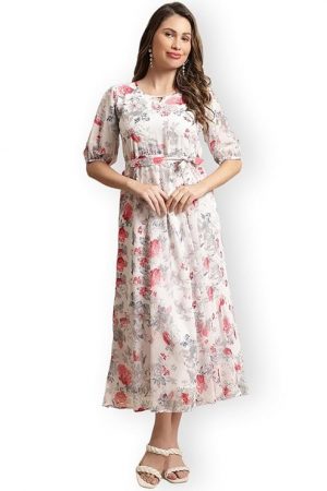 Preneum Women's Georgette Fit and Flare Maxi Dress