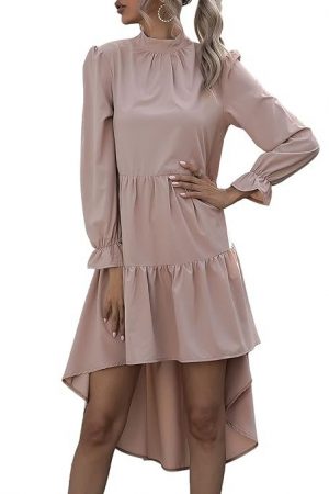 JUMZ Women's Dress, Faux Collar Irregular Skirt Pure Color One Piece One Piece Dress for Home S Khaki