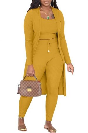 EQQZD Women 3 Piece Lounge Sets Cozy Loungewear Long Sleeve Cardigan Crop Tank Top Pants Outfit