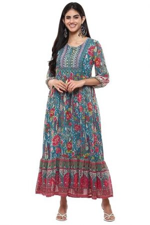 BIBA Women's Fit and Flare Ankle Length Dress