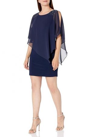 S.L. Fashions Women's Foil Cape Chiffon Dress