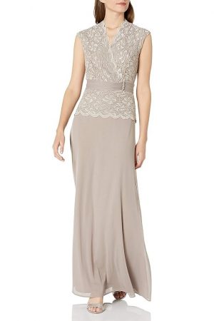 ONYX Nite Women's Long Jersey Mesh Skirt with V Neck Lace Top