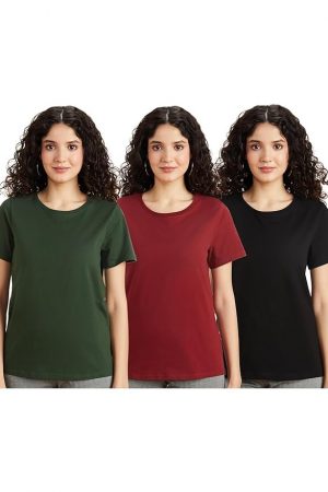 Women's Solid Cotton Stretch Half Sleeve Round Neck Regular Fit T-Shirt