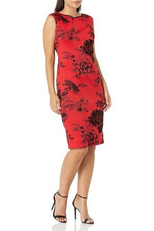 S.L. Fashions Women's Floral Print Scuba Dress, red/Black, 10