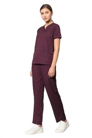 UNINUR Women's Excellent Eazy 7 Pocket Scrub Suit for Doctors,Nurse & Health Professional, Color-Wonder Wine