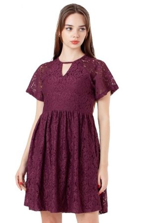 Zink London Women's Wine Laces Regular Short Dress