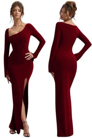 TRAQUILA Full Sleeve Bodycon Dress for Women with Slit on The Front
