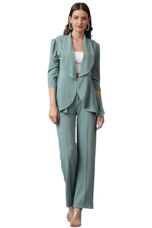 KOTTY Women's Solid Relaxed Fit 3/4 Sleeve Co-ord Blazer and Trouser Set.