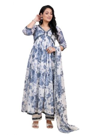 AMCHOOR Cotton Floral Print Alia Cut Anarkali Kurti Set for Women's
