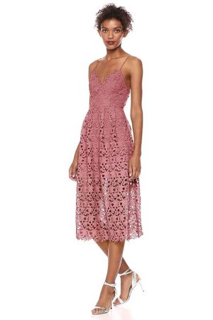 ASTR the label Women's Sleeveless Lace Fit & Flare Midi Dress, Pink Mauve, S