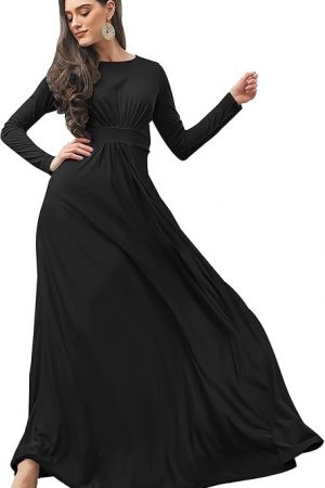KOH KOH Womens Long Sleeve Flowy Empire Waist Fall Winter Party Gown