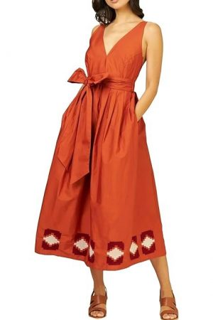 SMERA MART 100% Cotton Western Midi Dress for Women