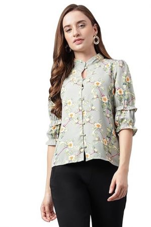 Latin Quarters Printed Casual Top For Women With Button Closure