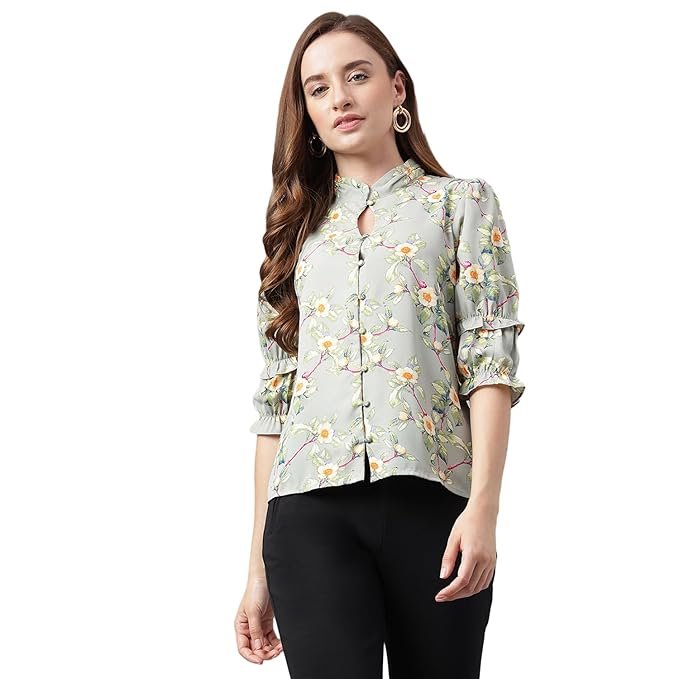 Latin Quarters Printed Casual Top For Women With Button Closure