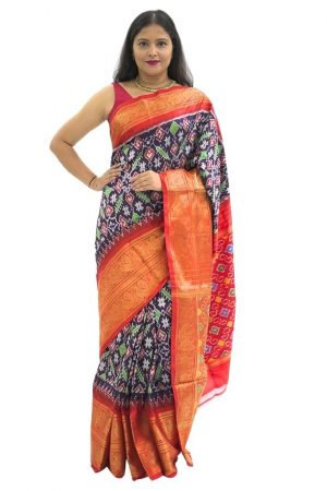 SWARN SUTRA Pure handloom Pochampalli Double Ikkat Silk Cola Color Saree
