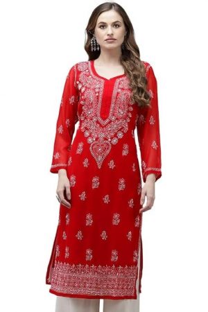 Ada Women's Georgette Regular Fit Chikankari Kurti