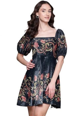 Label RITU KUMAR Black Itzel Velvet Short Dress