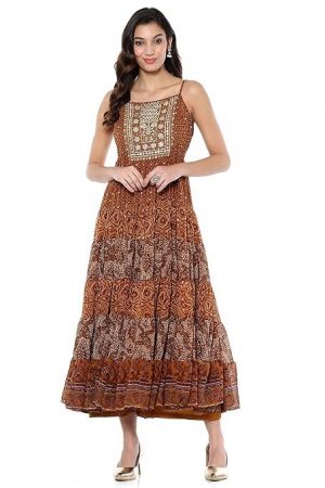 BIBA Women's Polyester Tiered Floor Length Dresses