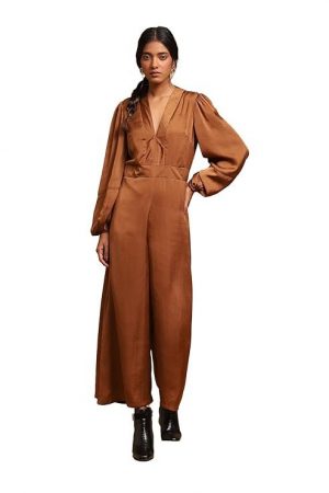 Ritu Kumar V-Neck Full Sleeves Solid Jumpsuit