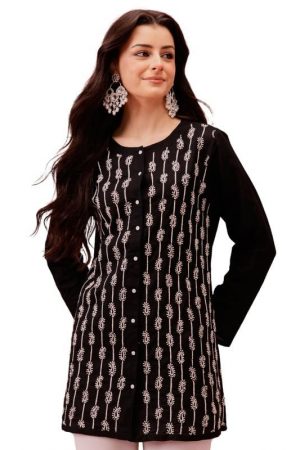 Ada Hand Embroidered Lucknowi Chikankari Cotton Straight Short Top Kurti Shirt for Women A911488