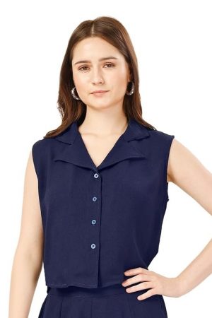 Fashfun Women's Button Front Solid Top