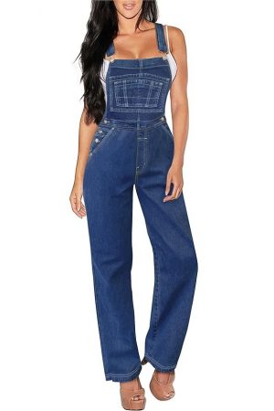 Hybrid & Company Womens Super Stretch Ripped Denim Jumpsuit Overalls, Shortals