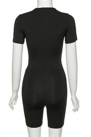 Licogel Women Short Sports Jumpsuit Slimming Fashion Solid Color Lightweight Athletic Bodysuit with Zipper Elastic Fashion Lightweight