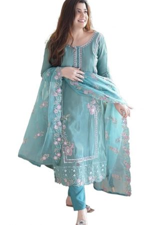 Fashion Basket Silk Wine Embroidered Kurta Set with Duptta for Women