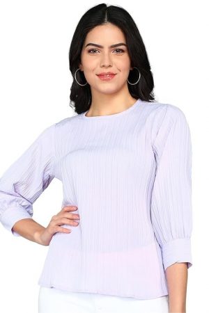 Stylistico Lining Soft Western Regular Fit Round Neck Office Casual Stylish Full Sleeve Tops for Women Latest