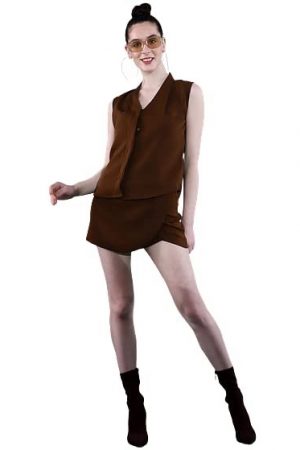 UNFLD Solid Satin Co-ord Set for Women| Regular Fit 2 Pieces Sleeveless Top & Mid Waist Short Skirt| Fashionable for Party & Club Wear