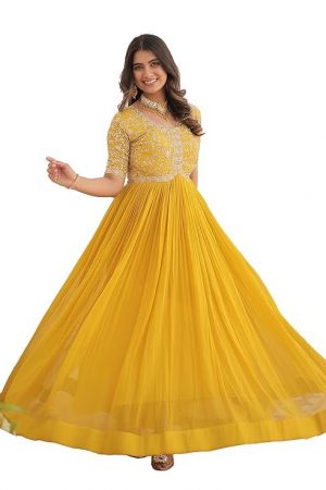 Wedani Georgette Anarkali Gown with Embroidered Top for Women
