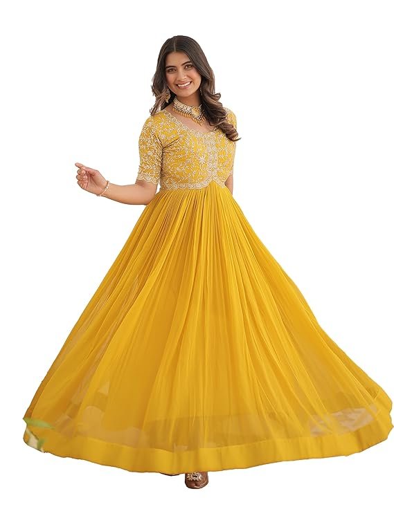 Wedani Georgette Anarkali Gown with Embroidered Top for Women