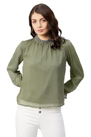 Marie Claire Women's Solid Regular Fit Blouse