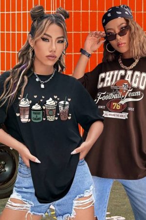 Pack of 2 Women Graphic Print Round Neck Pure Cotton Multicolor T-Shirt