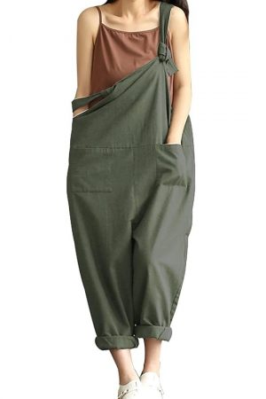 Women's Casual Cotton Linen Plus Size Overalls Baggy Wide Leg Loose Rompers Jumpsuit