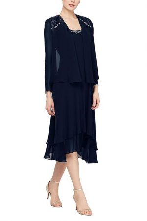 S.L. Fashions Women's Embellished-Shoulder and Neck Jacket Dress