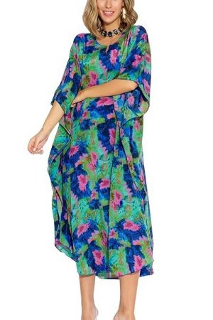 SUN-ROSE FASHIONS Trending Tie and Dye Prints Comfortable Long Plus Size Women's Kaftan Maxi Dress | Beach Cover up |One Size fits All
