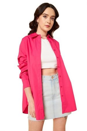 HIGH STAR Women's Cotton Oversized Fit Shirt