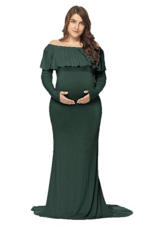 JustVH Women's Floor Length Maternity Gown (Hunter Green_XL)