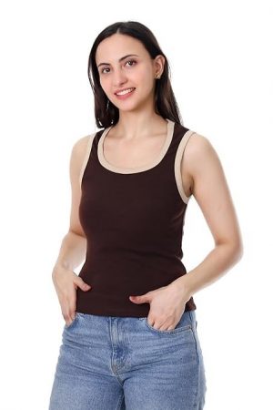 Women's Cotton Sleeveless Tank Top – Brown, | Casual Round Neck Vest for Summer Wear