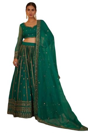 Zeel Clothing Women's Zari With Sequins Embroidered Work Organza Designer Lehenga Choli with Dupatta
