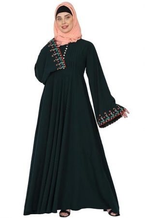 BT - Being Traditional Women’s Fashionable Umbrella Abaya with Embroidery Work Made in Nida Matte Fabric
