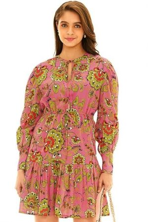 PRETTY PIXIE Women's Movement Short Dress – Paradise Pink | Cotton, Round Neck, Relaxed Fit | Stylish & Comfortable Casual Wear | Dress for Woman