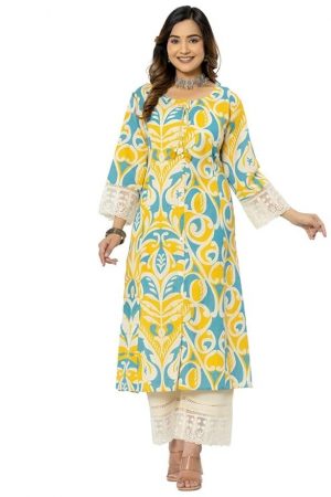 rytras Women's Cotton Printed A-Line Kurta with Pant Set